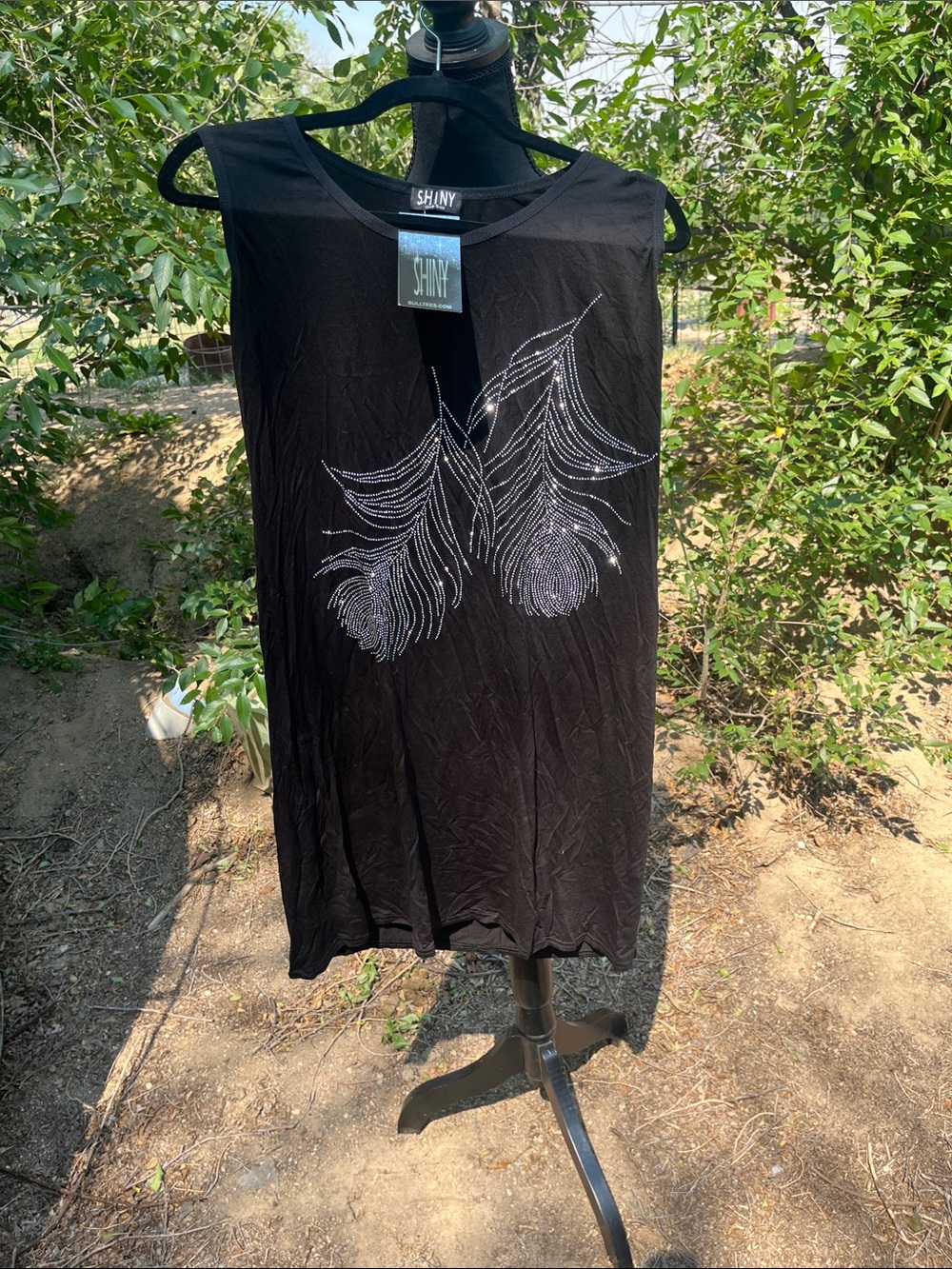 Black Mini Dress with Rhinestone Feather Design
